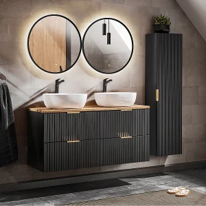 Ensemble meuble double vasque 120cm en colonne Adriel Noir en Bois Ensemble meuble double vasque 120cm en colonne Adriel Noir en Bois