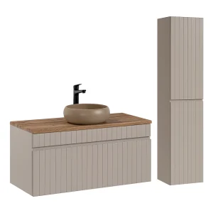 100cm enkele wastafel en Zelie kasjmier en hout hoge meubelset 100cm enkele wastafel en Zelie kasjmier en hout hoge meubelset