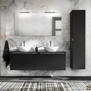Ensemble meuble double vasque 160cm et colonne Éros Noir Ensemble meuble double vasque 160cm et colonne Éros Noir