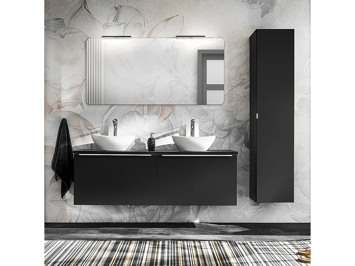 Ensemble meuble double vasque 160cm et colonne Éros Noir