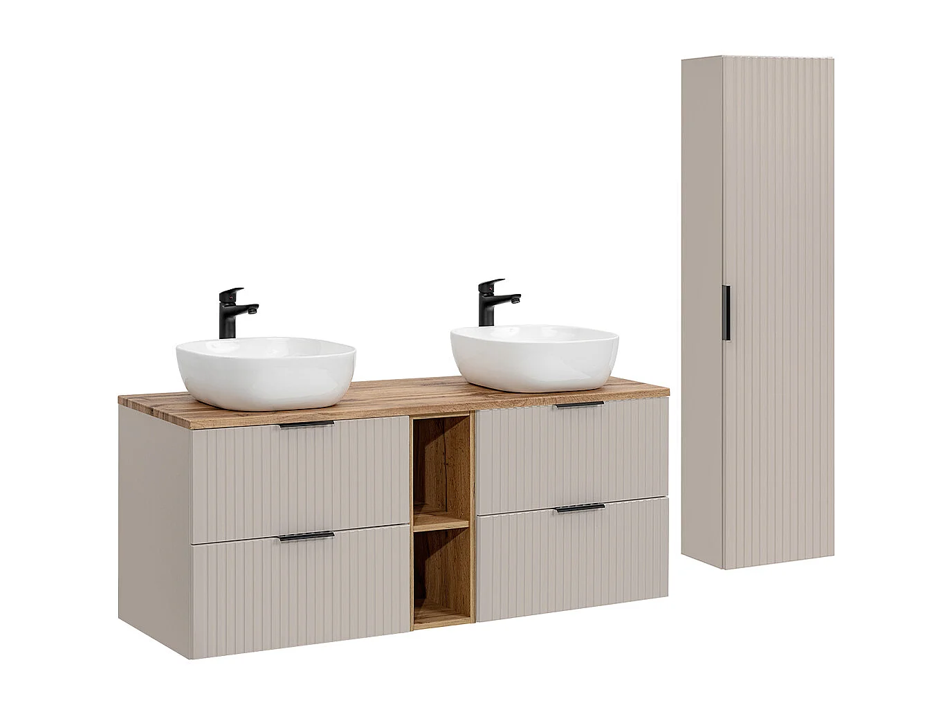 Adriel Kasjmier en hout dubbele wastafel 140cm 2 nissen en sokkel