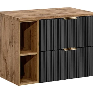 Adriel Zwart en Hout 80cm 2 nissen badmeubel Adriel Zwart en Hout 80cm 2 nissen badmeubel