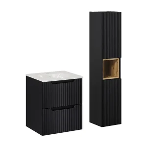 Ensemble meuble simple vasque encastrée 50cm 2 tiroirs en colonne Riva Noir en Bois Ensemble meuble simple vasque encastrée 50cm 2 tiroirs en colonne Riva Noir en Bois