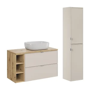 Ensemble meuble simple vasque 100cm 3 niches et colonne Alba Cachemire Ensemble meuble simple vasque 100cm 3 niches et colonne Alba Cachemire