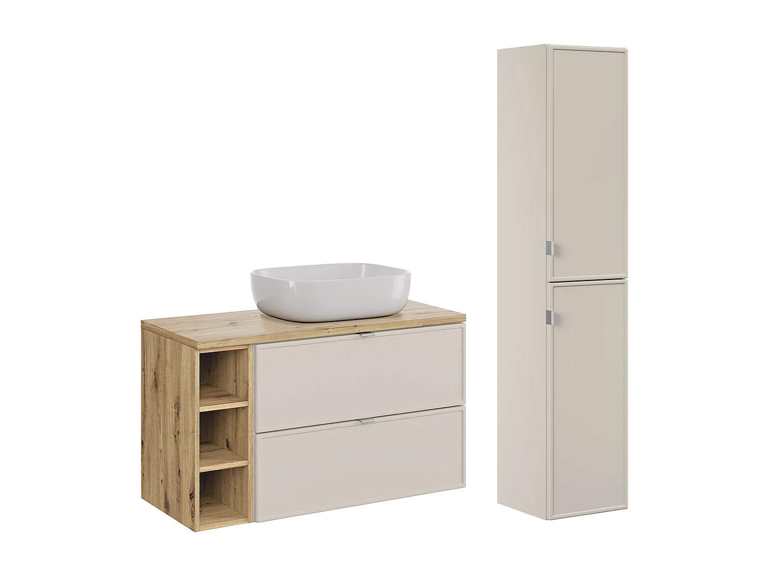 Ensemble meuble simple vasque 100cm 3 niches et colonne Alba Cachemire