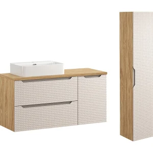 120cm enkele wastafel en sokkel Mallory Beige en hout 120cm enkele wastafel en sokkel Mallory Beige en hout