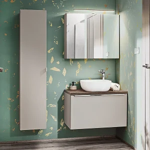 Ensemble enkele wastafel 80cm kolom en spiegelkast Éros Taupe Ensemble enkele wastafel 80cm kolom en spiegelkast Éros Taupe