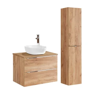Ensemble meuble enkele wastafel 80cm en kolom April Hout Ensemble meuble enkele wastafel 80cm en kolom April Hout