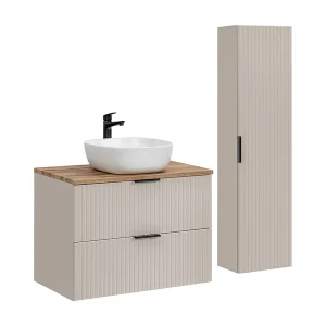 80cm enkele wastafel en Adriel wastafelmeubel in cachemire en hout 80cm enkele wastafel en Adriel wastafelmeubel in cachemire en hout