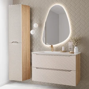 90cm linkse enkele wastafel Elora kolom Beige hout 90cm linkse enkele wastafel Elora kolom Beige hout