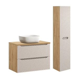 80cm wastafelmeubel en zuilenset Elora Beige en hout 80cm wastafelmeubel en zuilenset Elora Beige en hout