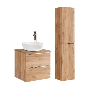 60cm enkele wastafel met hoge kast April hout 60cm enkele wastafel met hoge kast April hout