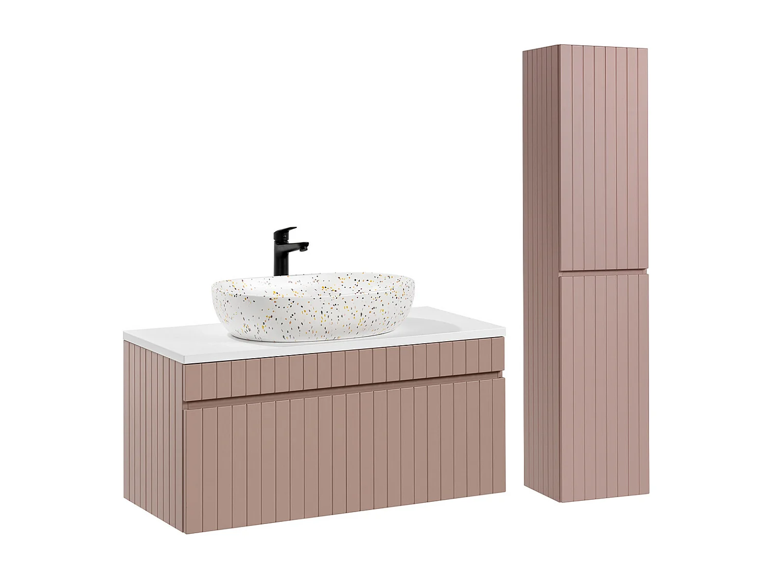 100cm enkele wastafel met roze en witte Zelie sokkel