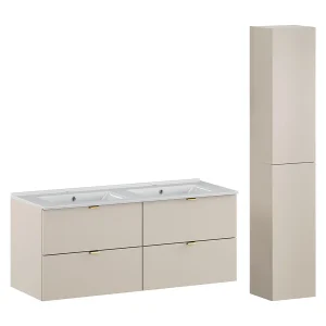 Ensemble meuble double vasque encastrée 120cm et colonne Azel Cachemire Ensemble meuble double vasque encastrée 120cm et colonne Azel Cachemire