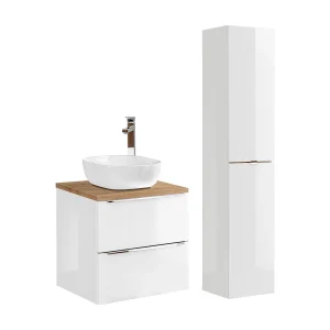 60cm enkele wastafel en sokkel April Wit en Hout 60cm enkele wastafel en sokkel April Wit en Hout