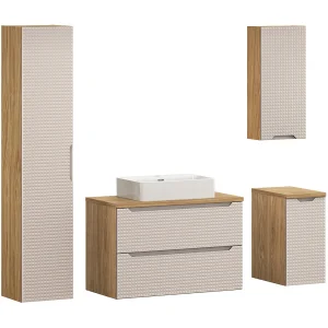 90cm enkel wastafelmeubel met 2 halve kolommen Mallory Beige en hout 90cm enkel wastafelmeubel met 2 halve kolommen Mallory Beige en hout