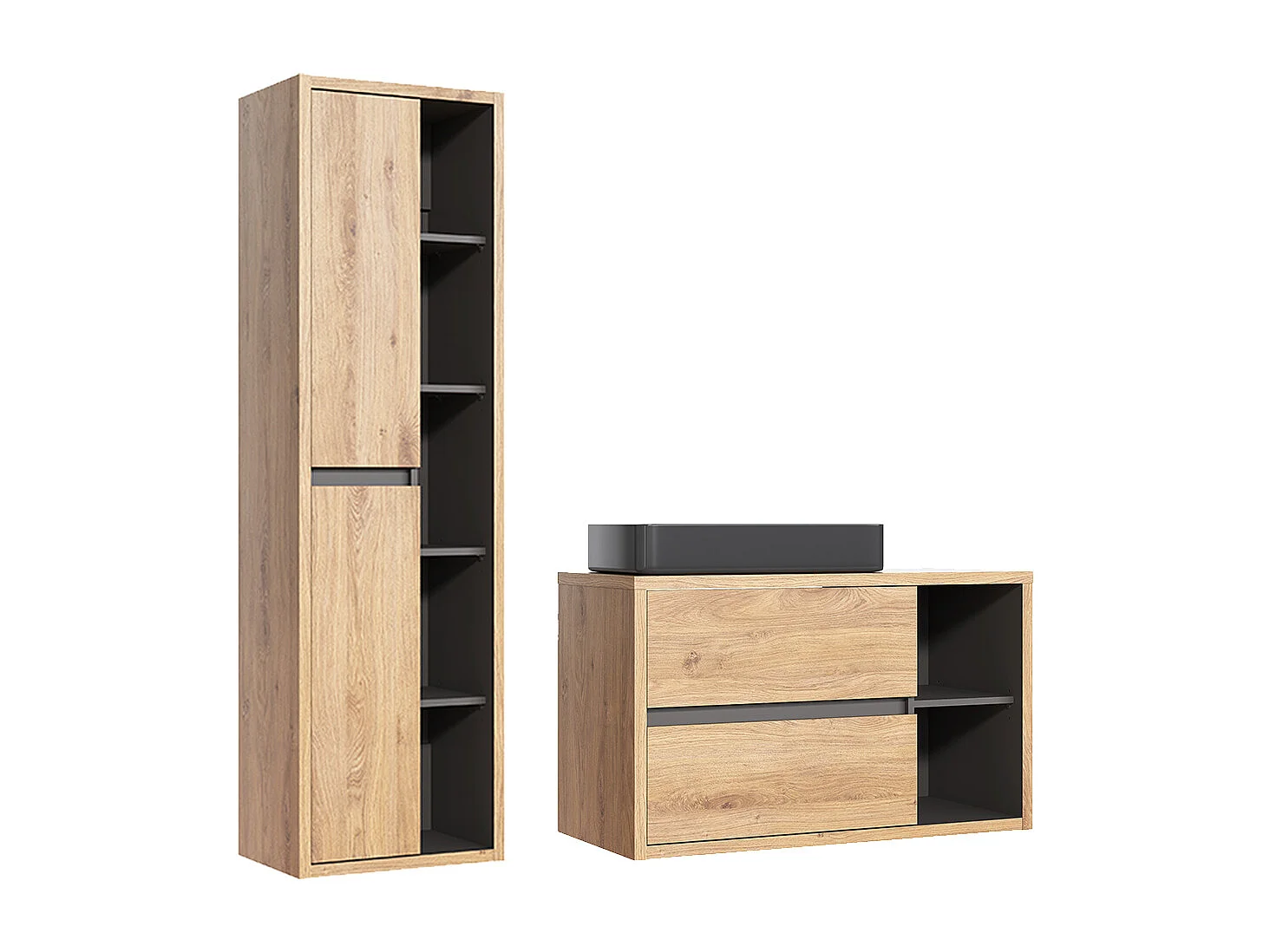 100cm enkele wastafel met hout en antraciet Rigel sokkel