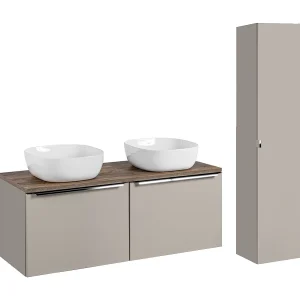 Ensemble dubbele wastafel 120cm en kolom Éros Taupe Ensemble dubbele wastafel 120cm en kolom Éros Taupe