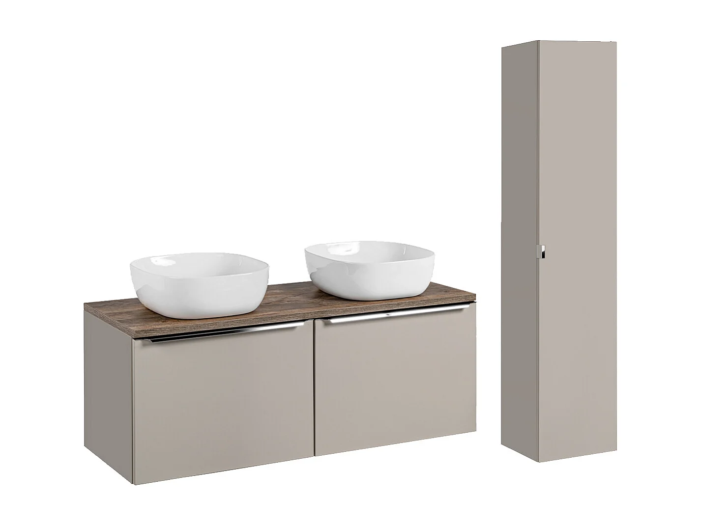 Ensemble dubbele wastafel 120cm en kolom Éros Taupe