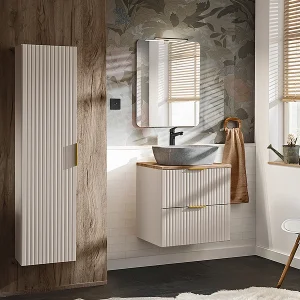 60cm enkele wastafel en Adriel Cashmere badmeubel met hout- en steeneffect 60cm enkele wastafel en Adriel Cashmere badmeubel met hout- en steeneffect
