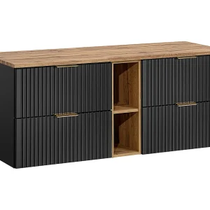 Adriel Zwart en Hout 140cm 2 nissen badmeubel Adriel Zwart en Hout 140cm 2 nissen badmeubel