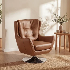 Premium buffellederen draaifauteuil in kameelkleur ANABA Premium buffellederen draaifauteuil in kameelkleur ANABA