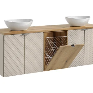 160cm dubbele wastafel 4 deuren Manoa Cashmere en Wood wasmand 160cm dubbele wastafel 4 deuren Manoa Cashmere en Wood wasmand