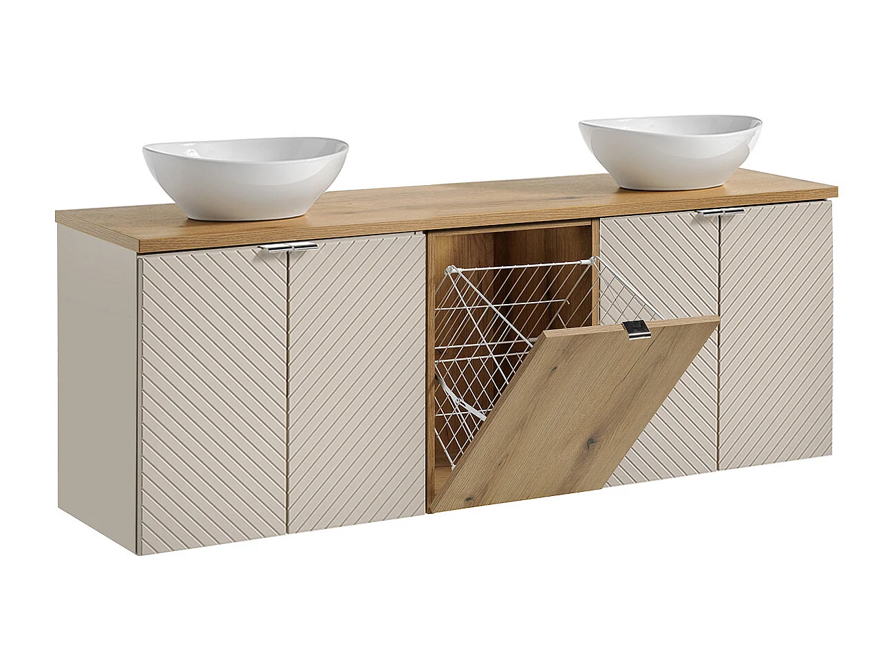 160cm dubbele wastafel 4 deuren Manoa Cashmere en Wood wasmand