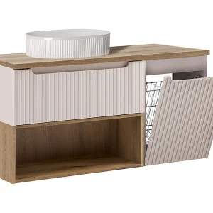 Badmeubel enkele wastafel 120cm wasmand Riva Kasjmier en Hout Badmeubel enkele wastafel 120cm wasmand Riva Kasjmier en Hout