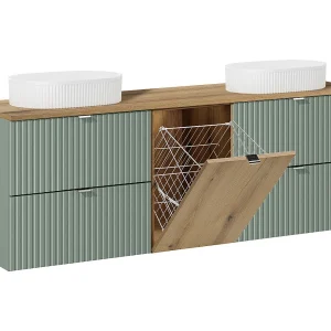 160cm dubbele wastafel Jade Groen en Hout – Ronde wastafels 160cm dubbele wastafel Jade Groen en Hout – Ronde wastafels