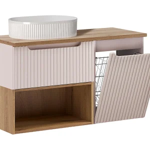 Badmeubel enkele wastafel 100cm wasmand Riva Kasjmier en Hout Badmeubel enkele wastafel 100cm wasmand Riva Kasjmier en Hout