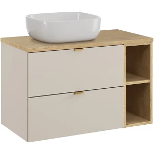 Azel Kasjmier en Hout enkele wastafel 80cm 2 nissen