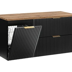 Adriel 120cm wastafelonderbouw met wasmand Zwart en Hout Adriel 120cm wastafelonderbouw met wasmand Zwart en Hout