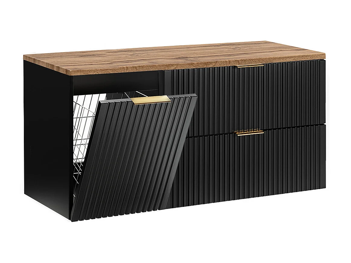 Adriel 120cm wastafelonderbouw met wasmand Zwart en Hout