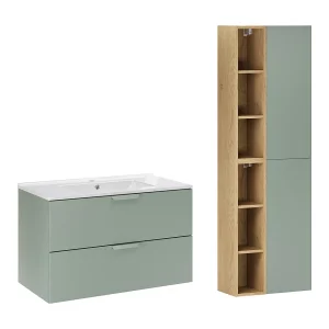80cm enkele wastafel met Oria kolom Matgroen