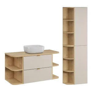 Azel kasjmier en hout 100cm enkele wastafel met sokkel