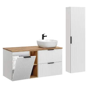 120cm enkel wastafelmeubel met 2 nissen, wasmand en sokkel Adriel Wit 120cm enkel wastafelmeubel met 2 nissen, wasmand en sokkel Adriel Wit