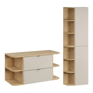 Azel kasjmier en hout 100cm wastafel en kolom set