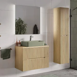 80cm enkele wastafel met houten Isaline voetstuk