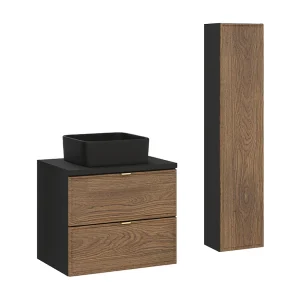60cm enkele wastafel en Elena sokkel Hout en zwart 60cm enkele wastafel en Elena sokkel Hout en zwart