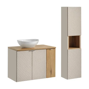 80cm 3-deurs Manoa wastafelmeubel met sokkel Kasjmier en Hout 80cm 3-deurs Manoa wastafelmeubel met sokkel Kasjmier en Hout