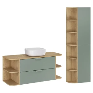 120cm enkele wastafel met afgeronde nissen en Oria kolom Matgroen 120cm enkele wastafel met afgeronde nissen en Oria kolom Matgroen