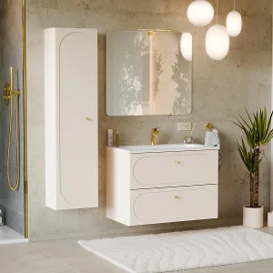 80cm enkel wastafelmeubel met ingebouwde wastafel en Sanae wastafelmeubel in zandbeige 80cm enkel wastafelmeubel met ingebouwde wastafel en Sanae wastafelmeubel in zandbeige