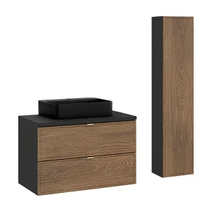 80cm enkele wastafel en Elena sokkel Hout en zwart 80cm enkele wastafel en Elena sokkel Hout en zwart