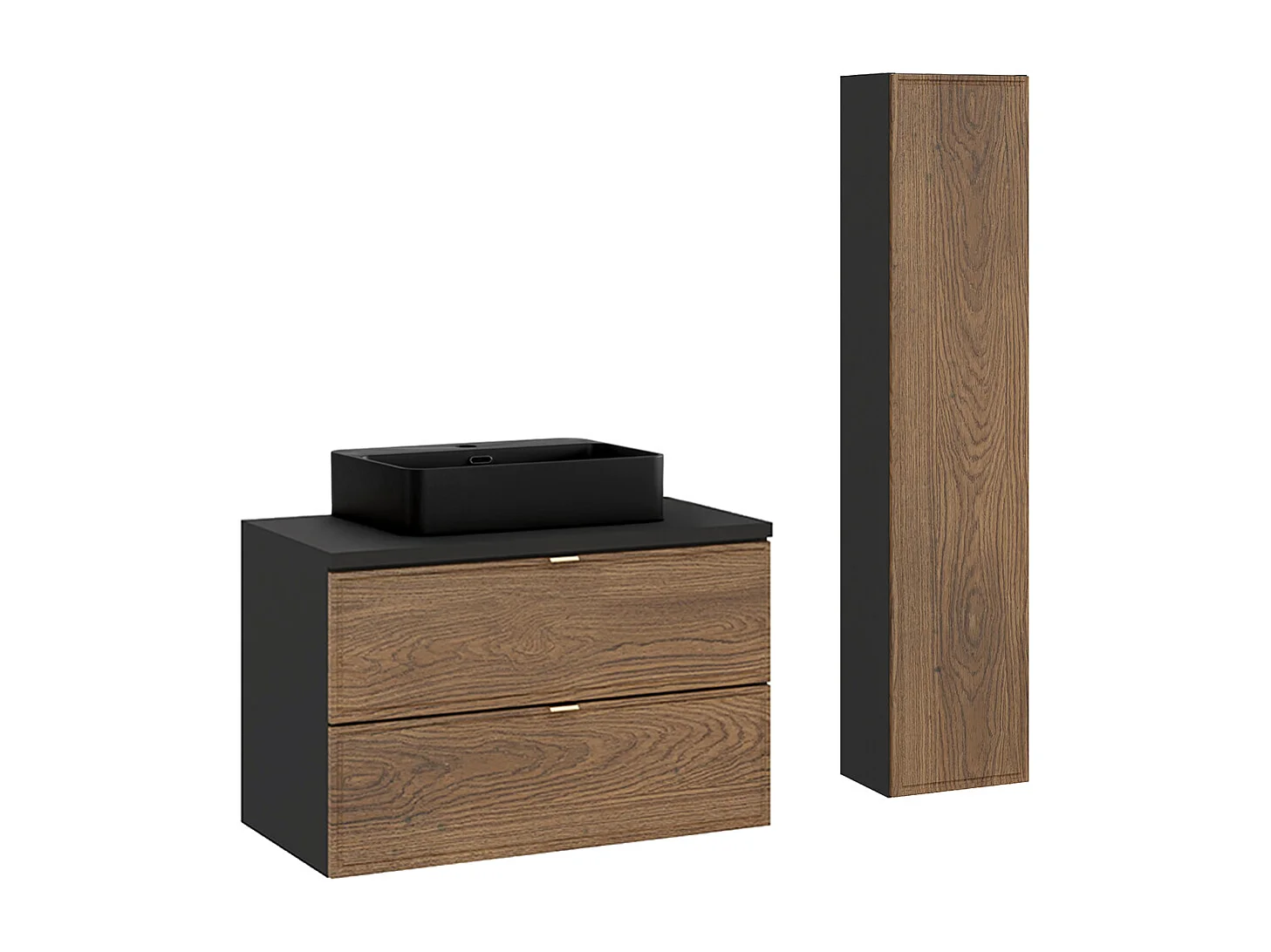 80cm enkele wastafel en Elena sokkel Hout en zwart