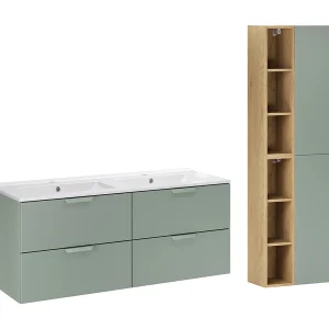120cm dubbele inbouwwastafel met Oria voetstuk in matgroen 120cm dubbele inbouwwastafel met Oria voetstuk in matgroen