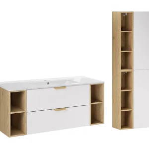 120cm enkele inbouw wastafel met 4 nissen en Oria kolom Mat wit 120cm enkele inbouw wastafel met 4 nissen en Oria kolom Mat wit
