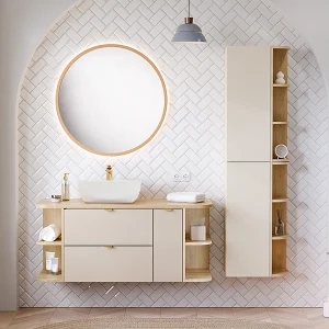 Azel kasjmier en hout 120cm 3-lades badmeubel met sokkel en LED-spiegel