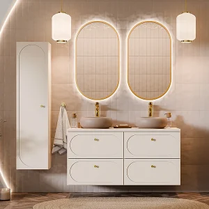 120cm dubbele wastafel en sokkel Sanae zand beige 120cm dubbele wastafel en sokkel Sanae zand beige