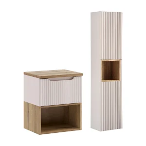 50 cm badmeubel en Riva Cashmere en houten kolommenset 50 cm badmeubel en Riva Cashmere en houten kolommenset